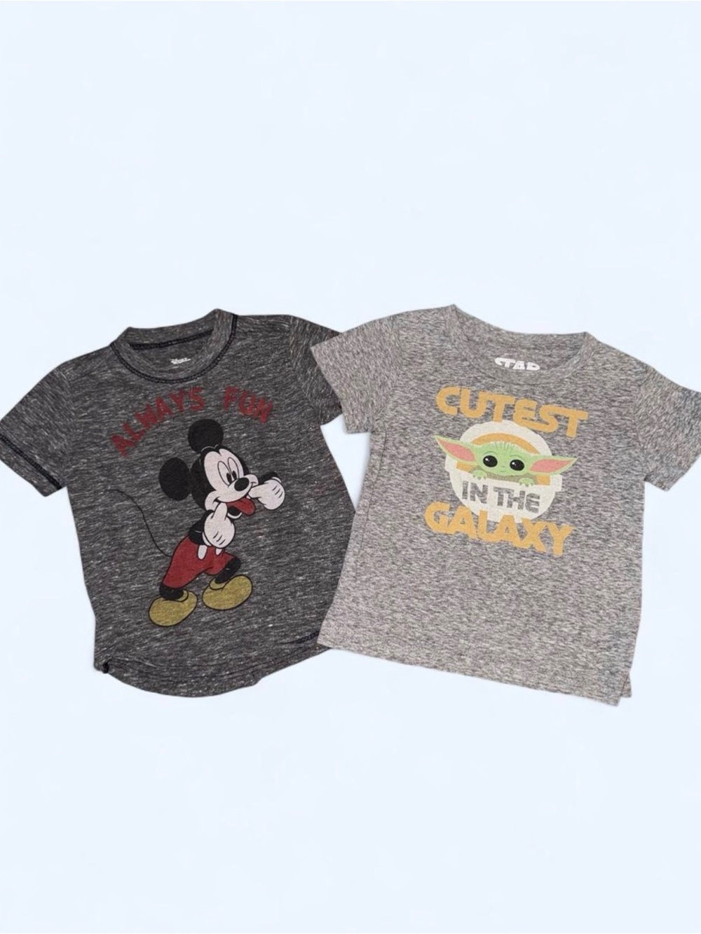 Disney Gray Mickey & Light Gray Baby Yoda Graphic Tees - 2 Pack - 24mo